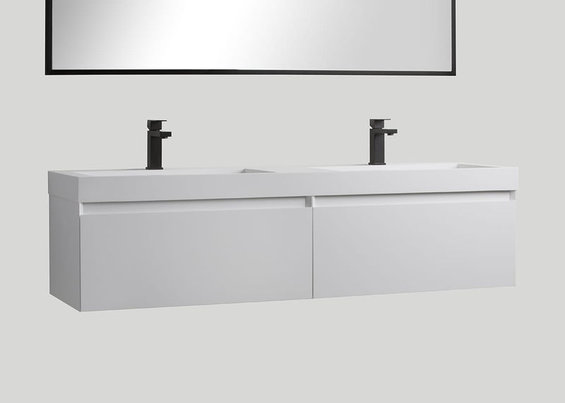 Mastello solid surface dubbele wastafel Cascate mat wit met kraangaten - 140 cm