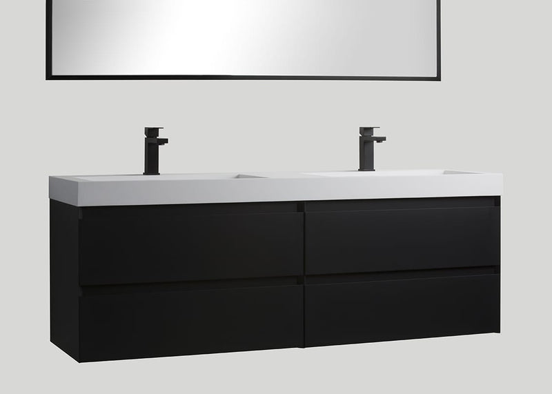 Mastello solid surface dubbele wastafel Cascate mat wit met kraangaten - 140 cm