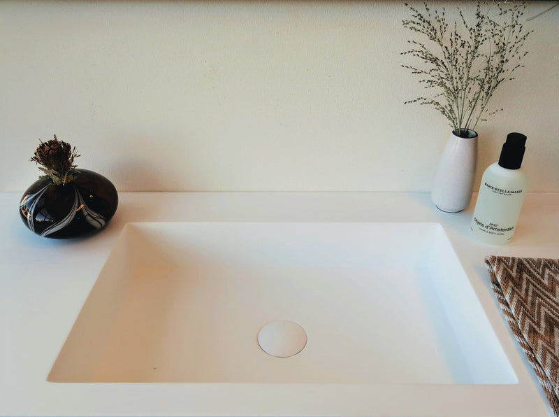 Mastello solid surface enkele wastafel Stretto mat wit met kraangat - 90 cm