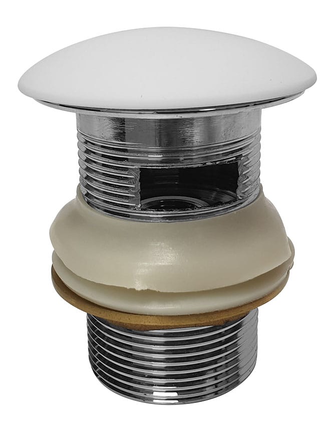 Djati solid surface pop-up clickwaste met overflow en sifon voor bad - mat wit