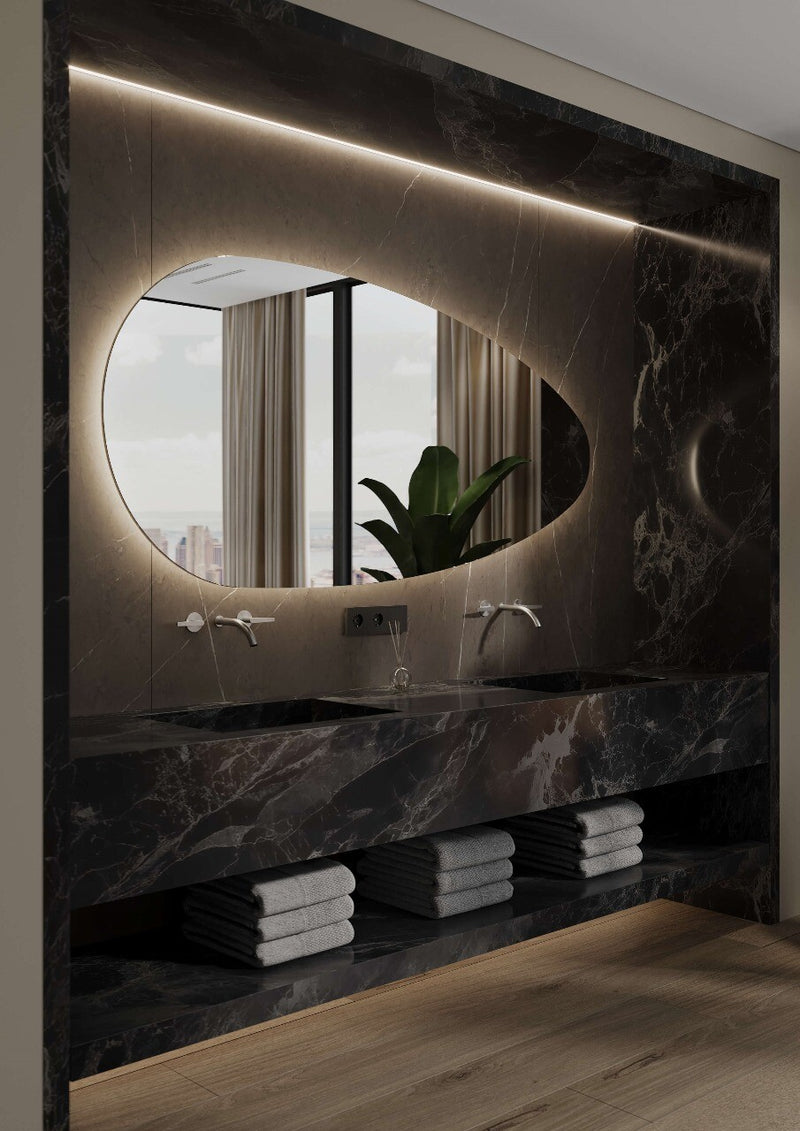 Blend asymmetrische spiegel Joling met led en spiegelverwarming - 140 cm