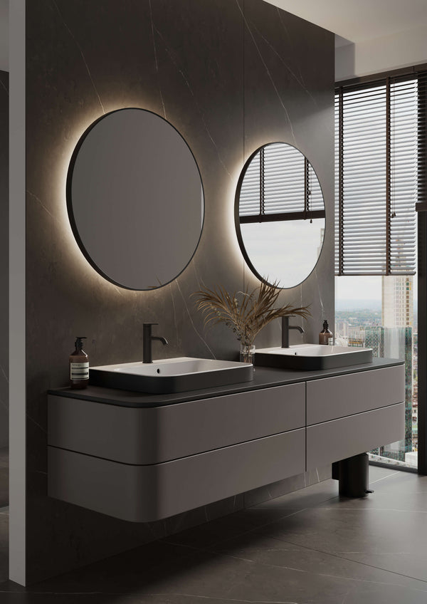 Lavello ronde spiegel met gouden rand - LED verlichting - WOOD4 eiken  badkamermeubels & accessoires
