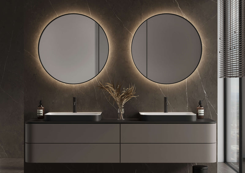 Blend ronde spiegel Toronto zwart met led en spiegelverwarming - 80 cm
