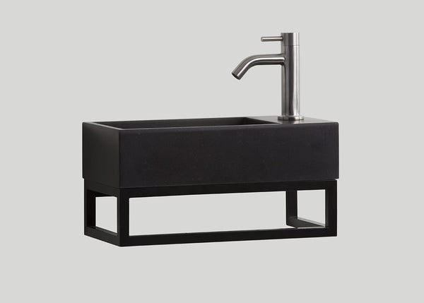 Mastello stalen frame en quartz toiletfontein rechts mat zwart met kraangat - 36 cm