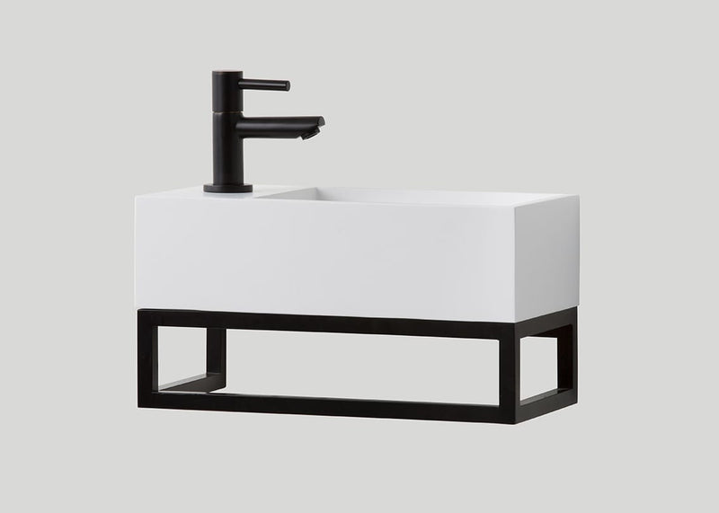 Mastello stalen frame en polystone toiletfontein links glans wit met kraangat - 36 cm