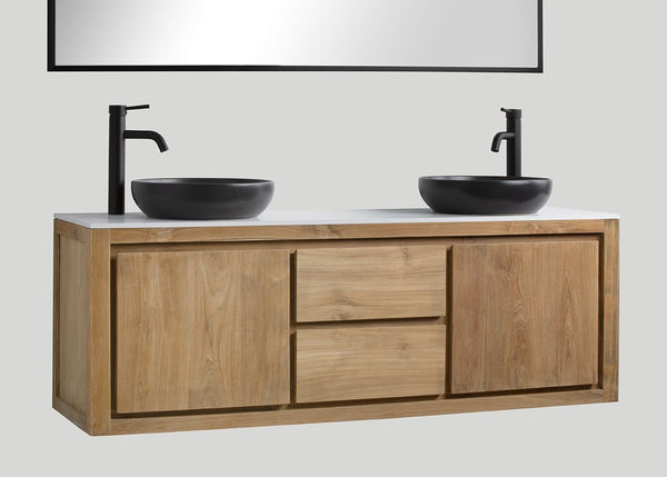 Mastello teak badmeubel met mat wit blad