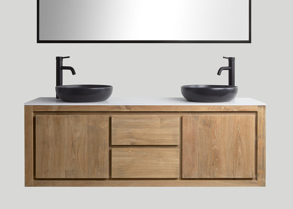 Mastello teak badmeubel met mat wit blad