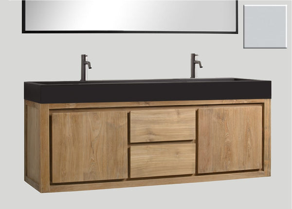 Mastello teak badmeubel Barbados en quartz wastafel mat beton grijs met kraangaten - 120 cm