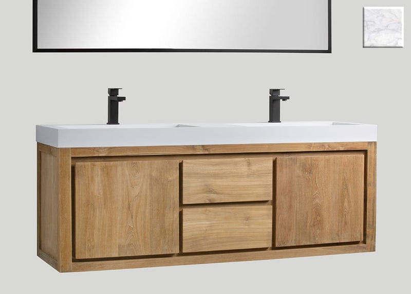 Mastello teak badmeubel Barbados en solid surface wastafel Cascate mat marmer - 180 cm