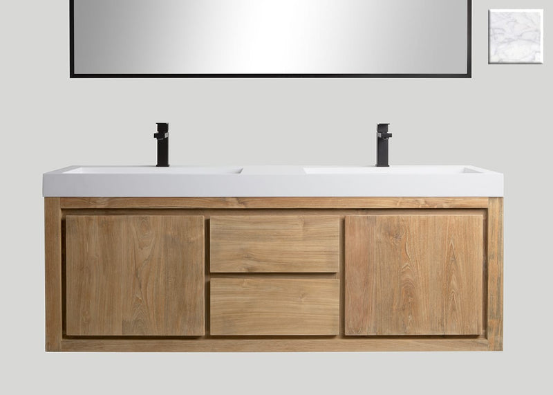 Mastello teak badmeubel Barbados en solid surface wastafel Cascate mat marmer zonder kraangaten - 140 cm