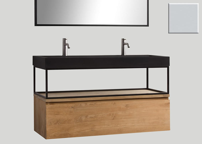 Mastello teak badmeubel Loft (1 lade) met frame en quartz wastafel mat beton grijs zonder kraangaten - 120 cm