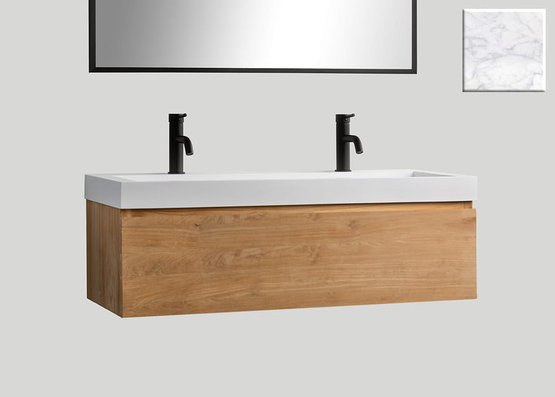 Mastello teak badmeubel Loft (1 lade) en solid surface wastafel Cascate mat marmer - 120 cm