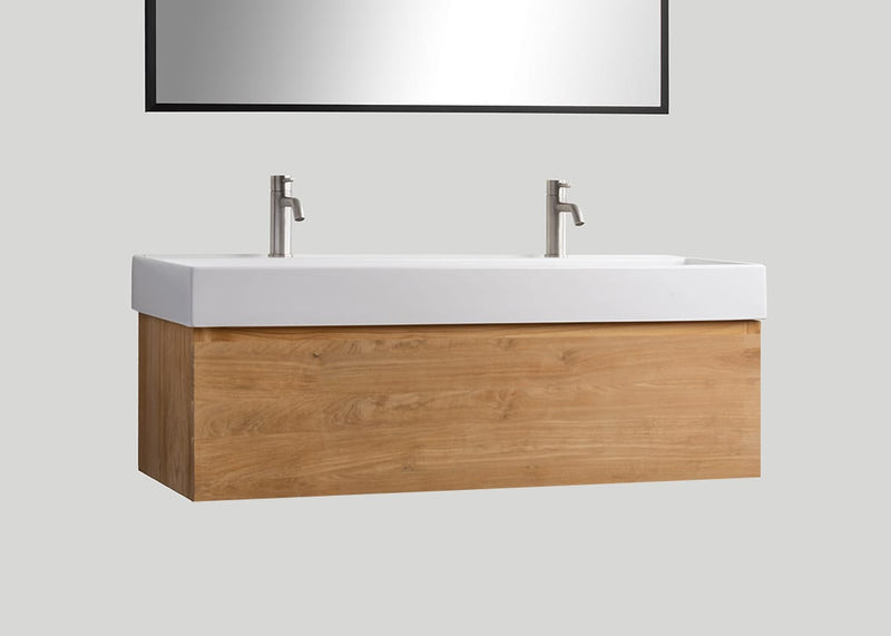Mastello teak badmeubel Loft (1 lade) en keramiek enkele wastafel glans wit zonder kraangaten - 120 cm