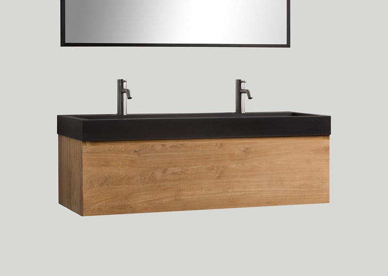 Mastello teak badmeubel Loft (1 lade) en quartz wastafel mat zwart zonder kraangaten - 120 cm