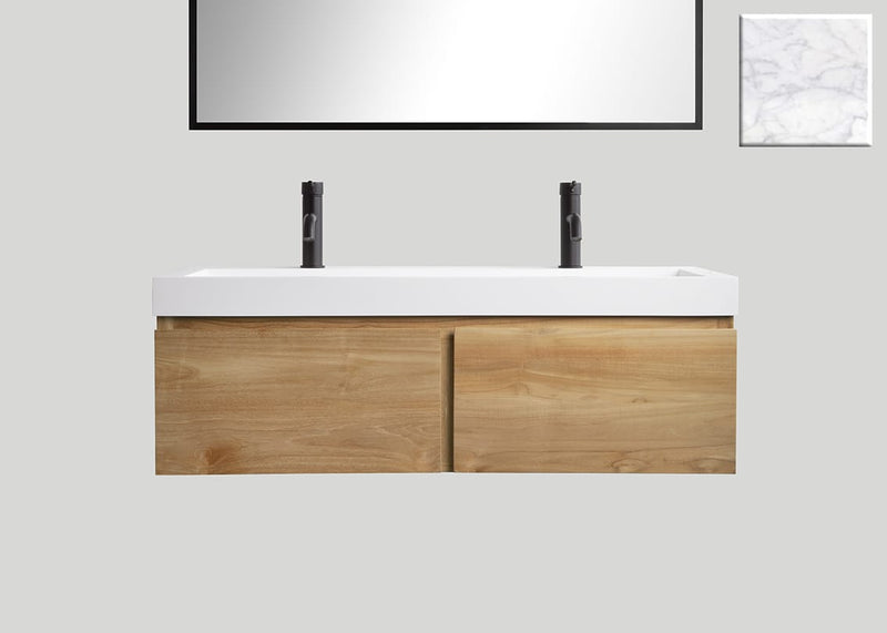 Mastello teak badmeubel Loft (2 lades) en solid surface wastafel Cascate mat marmer - 120 cm