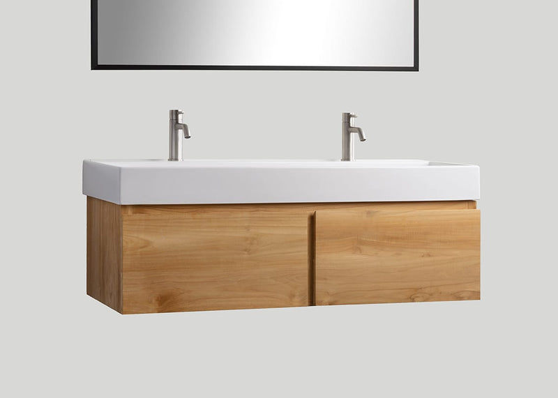 Mastello teak badmeubel Loft (2 lades) en keramiek enkele wastafel glans wit met kraangaten - 120 cm