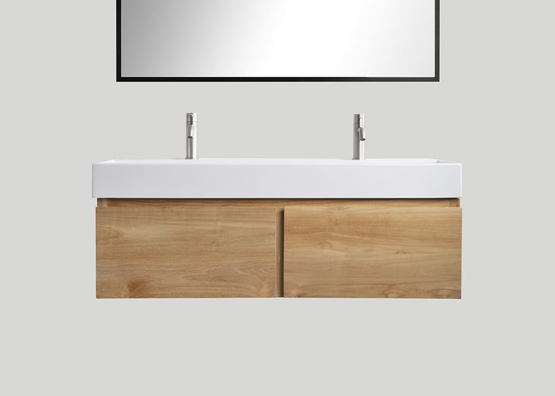 Mastello teak badmeubel Loft (2 lades) en keramiek enkele wastafel glans wit met kraangaten - 120 cm