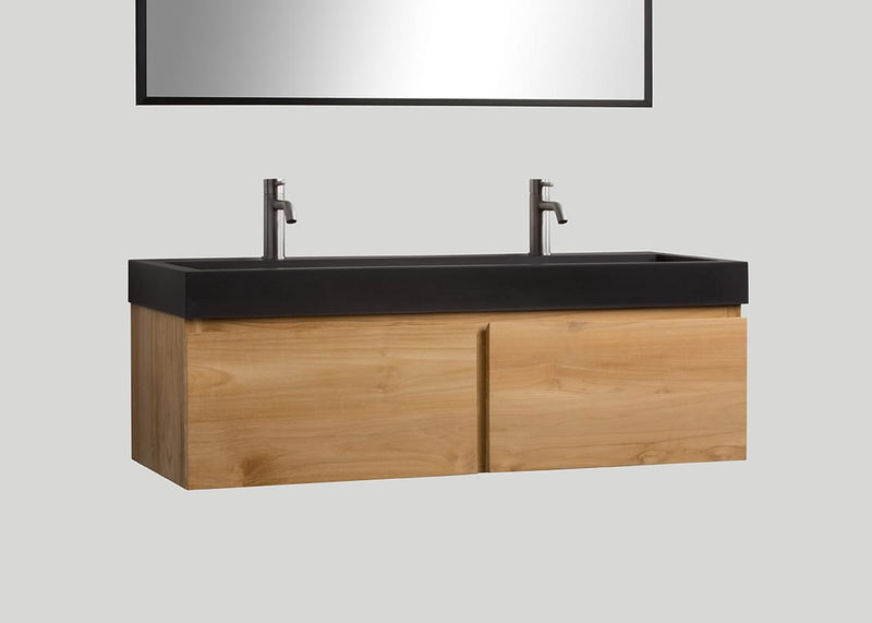 Mastello teak badmeubel Loft (2 lades) en quartz wastafel mat zwart met kraangaten - 120 cm