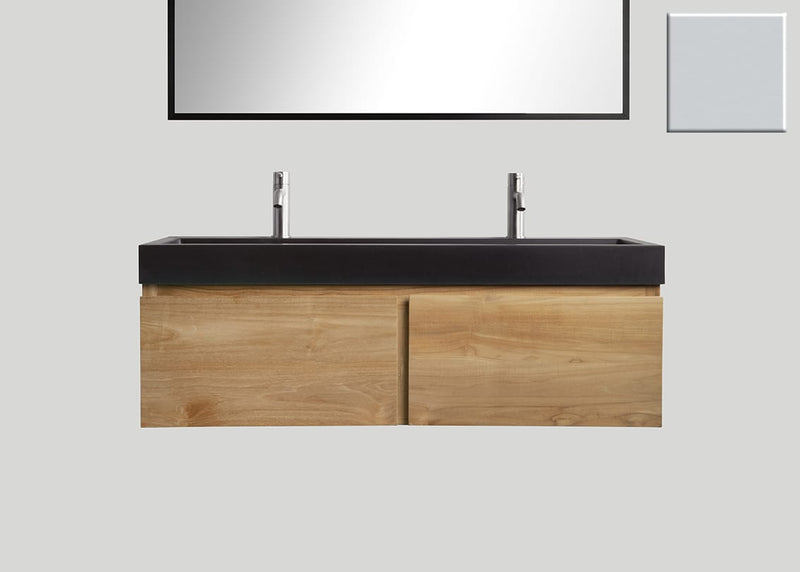 Mastello teak badmeubel Loft (2 lades) en quartz wastafel mat beton grijs met kraangaten - 120 cm