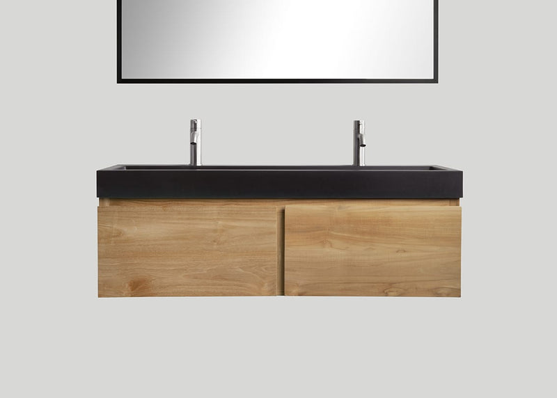 Mastello teak badmeubel Loft (2 lades) en quartz wastafel mat zwart met kraangaten - 120 cm