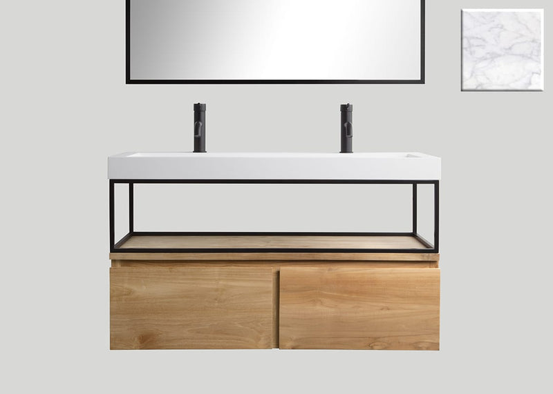 Mastello teak badmeubel Loft (2 lades) met frame en solid surface wastafel Cascate mat marmer met kraangaten - 120 cm