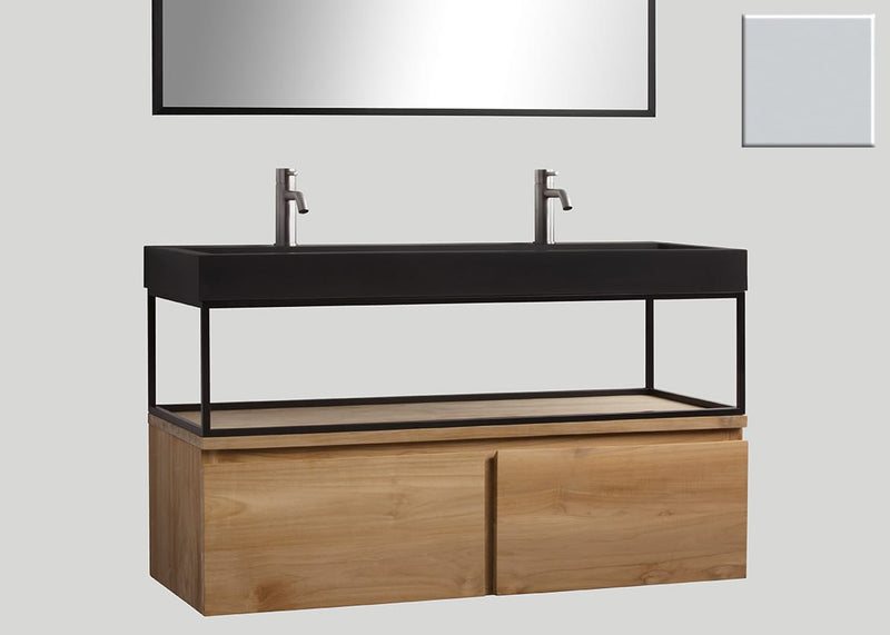 Mastello teak badmeubel Loft (2 lades) met frame en quartz wastafel mat beton grijs zonder kraangaten - 120 cm