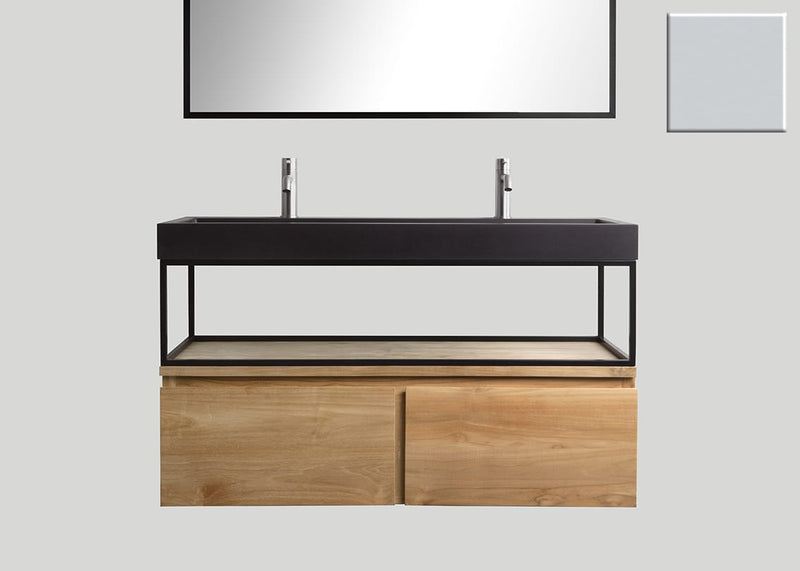 Mastello teak badmeubel Loft (2 lades) met frame en quartz wastafel mat beton grijs met kraangaten - 120 cm