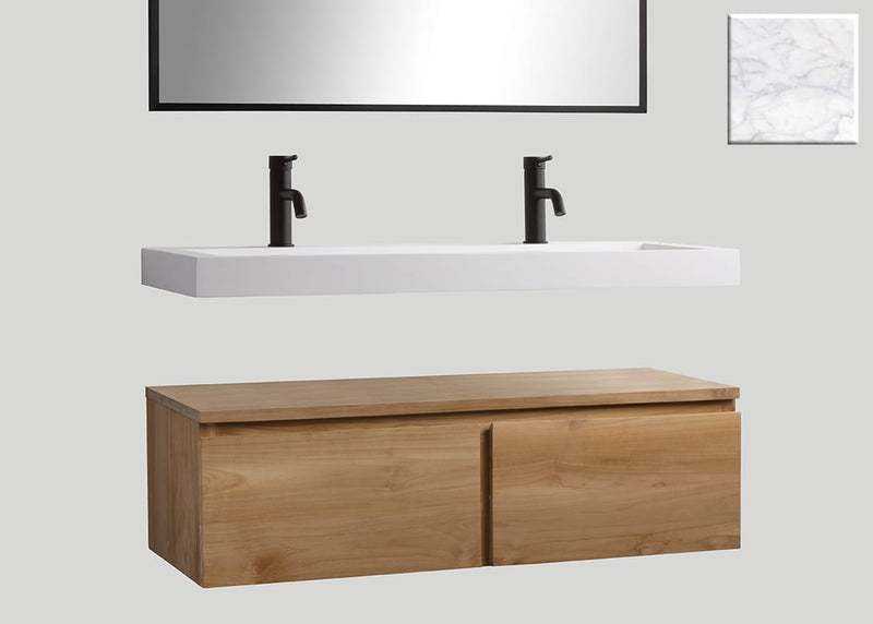 Mastello teak badmeubel Loft (2 lades) en solid surface wastafel Cascate vrijhangend mat marmer - 120 cm