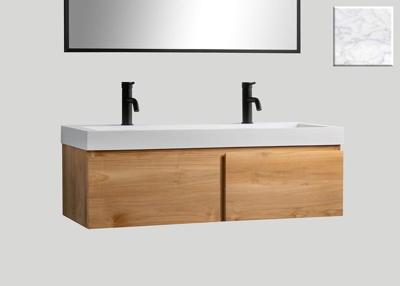 Mastello teak badmeubel Loft (2 lades) en solid surface wastafel Cascate mat marmer - 120 cm