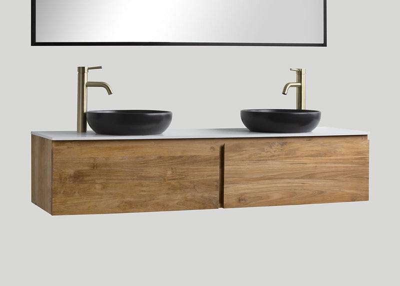 Mastello teak badmeubel Loft met solid surface top mat wit - 140 cm