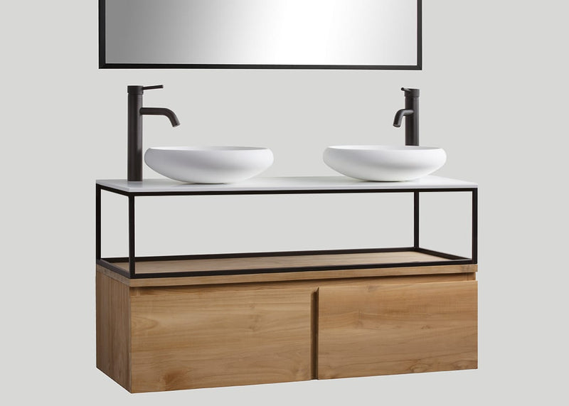 Mastello teak badmeubel Loft met frame en solid surface top mat wit - 140 cm