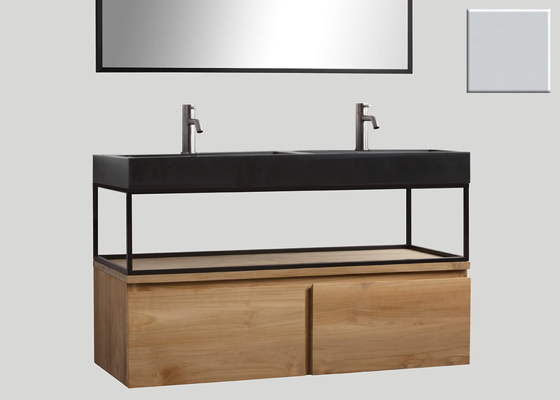 Mastello teak badmeubel Loft met frame en quartz wastafel mat beton grijs zonder kraangaten - 140 cm