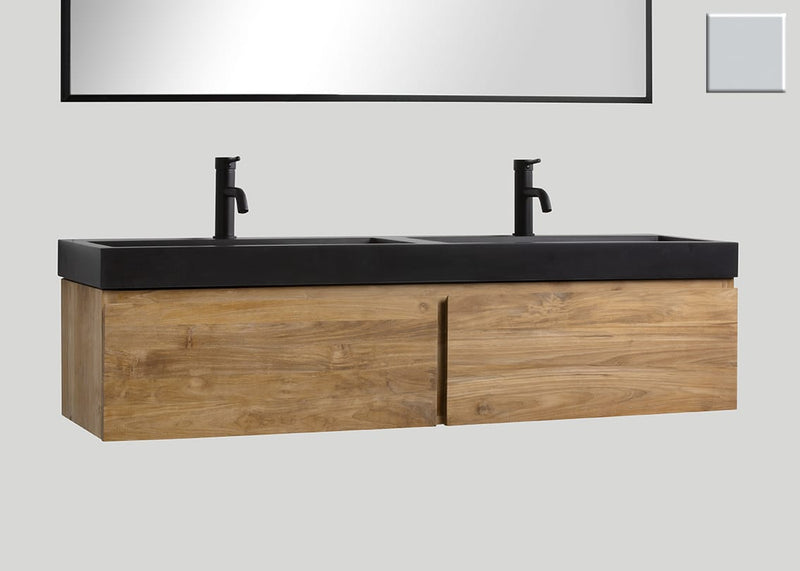Mastello teak badmeubel Loft en quartz wastafel mat beton grijs met kraangaten - 180 cm