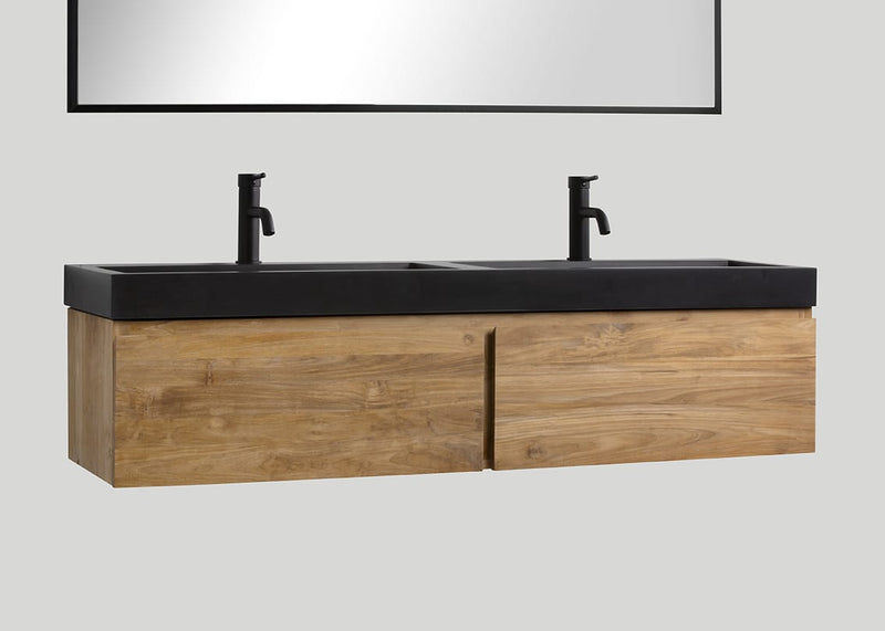Mastello teak badmeubel Loft en quartz wastafel mat zwart zonder kraangaten - 180 cm
