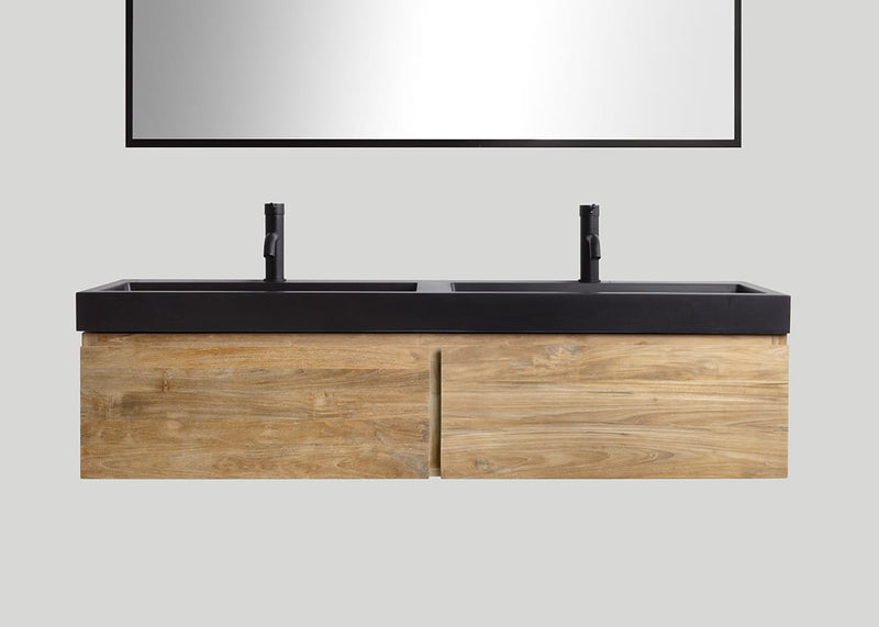Mastello teak badmeubel Loft en quartz wastafel mat zwart zonder kraangaten - 180 cm