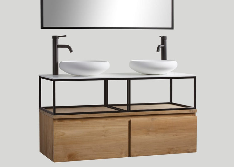 Mastello teak badmeubel Loft met frame en solid surface top mat wit - 180 cm