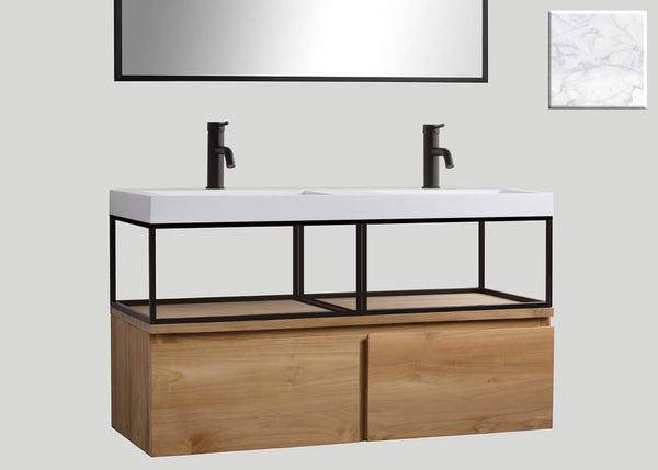Mastello teak badmeubel Loft met frame en solid surface wastafel Cascate mat marmer zonder kraangaten - 180 cm