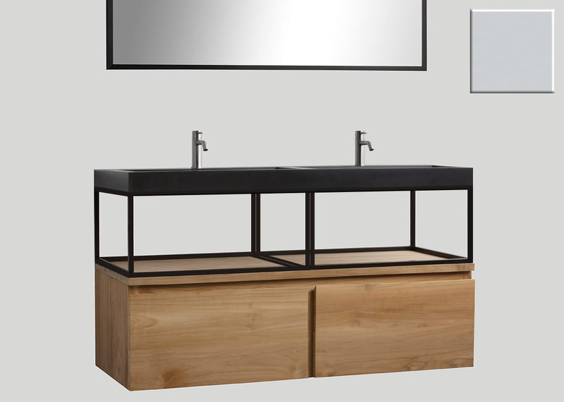 Mastello teak badmeubel Loft met frame en quartz wastafel mat beton grijs zonder kraangaten - 180 cm