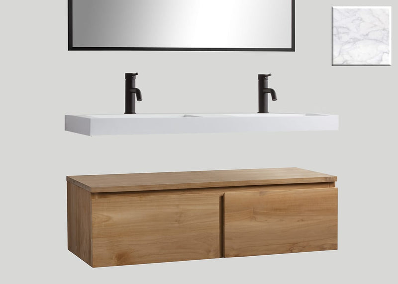 Mastello teak badmeubel Loft en solid surface wastafel Cascate vrijhangend mat marmer - 160 cm