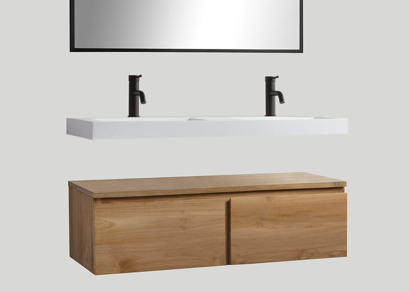 Mastello teak badmeubel Loft en solid surface wastafel Cascate vrijhangend mat wit - 160 cm