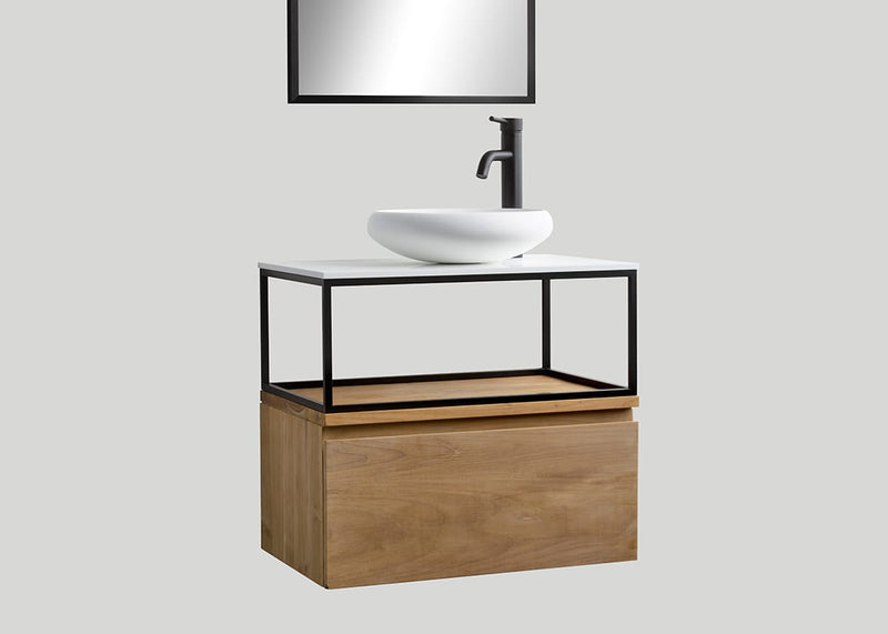 Mastello teak badmeubel Loft met frame en solid surface top mat wit - 60 cm