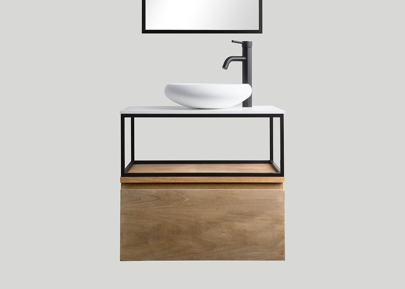 Mastello teak badmeubel Loft met frame en solid surface top mat wit - 60 cm