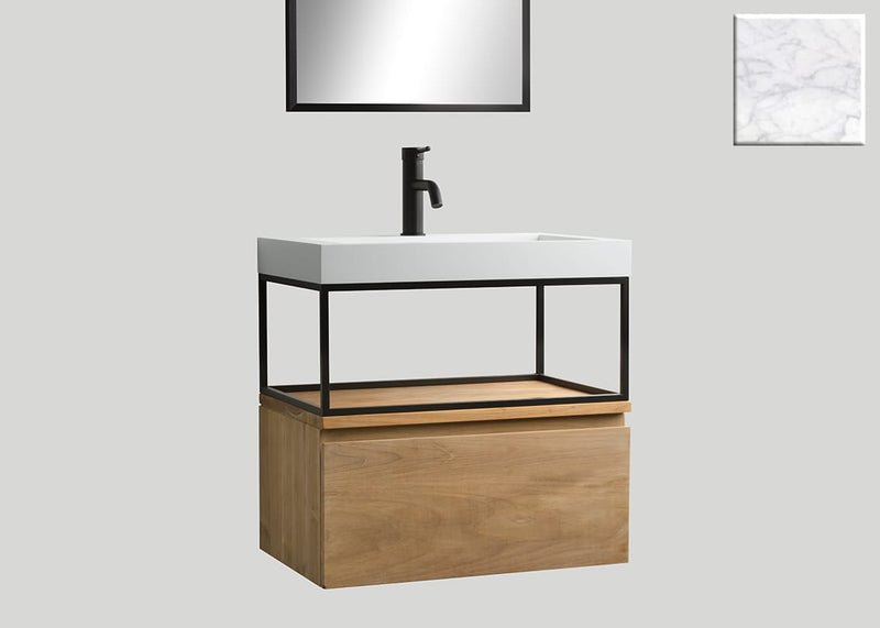 Mastello teak badmeubel Loft met frame en solid surface wastafel Cascate mat marmer zonder kraangat - 60 cm