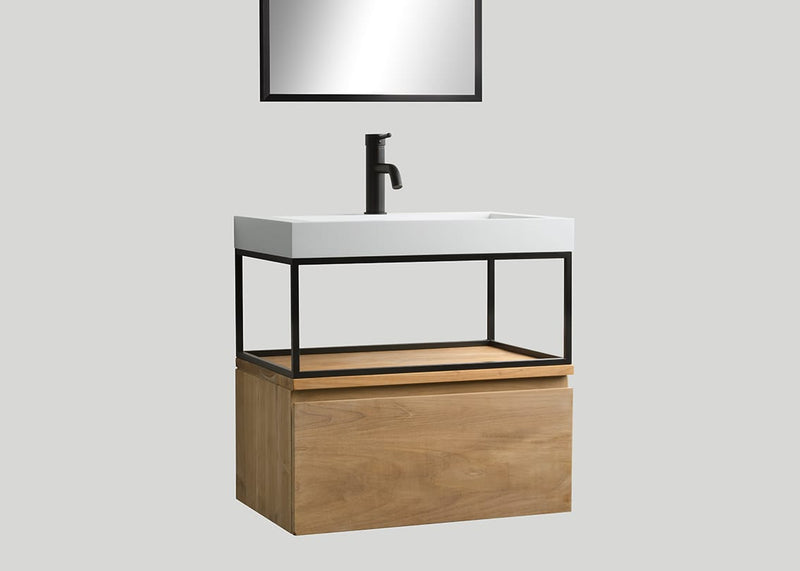 Mastello teak badmeubel Loft met frame en polystone wastafel glans wit zonder kraangat - 60 cm