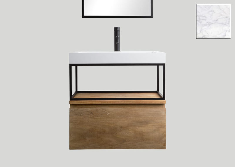 Mastello teak badmeubel Loft met frame en solid surface wastafel Cascate mat marmer zonder kraangat - 90 cm