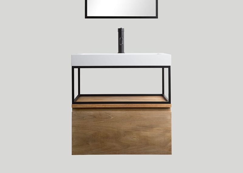 Mastello teak badmeubel Loft met frame en polystone wastafel glans wit zonder kraangat - 60 cm