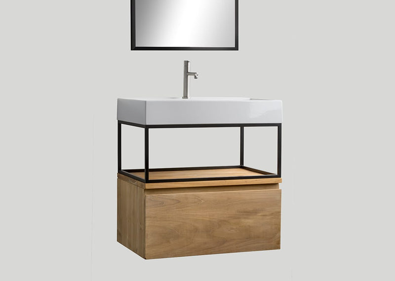Mastello teak badmeubel Loft met frame en keramiek wastafel glans wit zonder kraangat - 90 cm