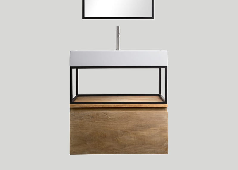 Mastello teak badmeubel Loft met frame en keramiek wastafel glans wit zonder kraangat - 90 cm