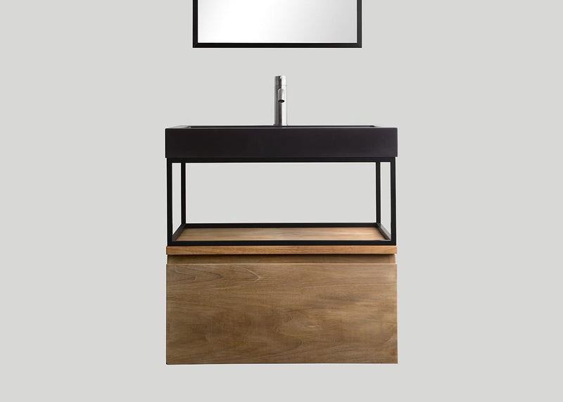 Mastello teak badmeubel Loft met frame en quartz wastafel mat zwart met kraangat - 70 cm