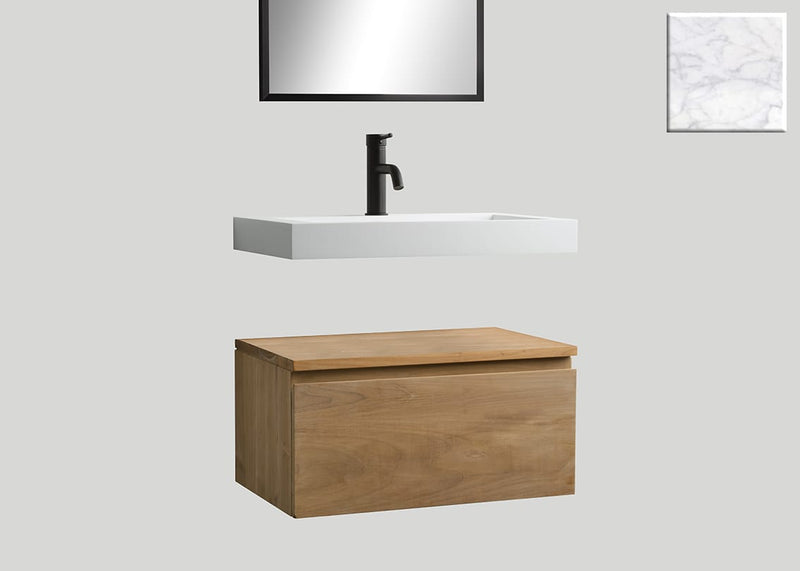 Mastello teak badmeubel Loft en solid surface wastafel Cascate vrijhangend mat marmer zonder kraangat - 100 cm
